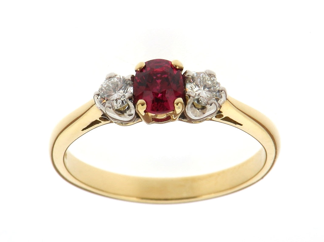 Ruby and diamond three deals stone ring