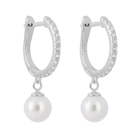 Silver, CZ and Pearl Drop Earrings