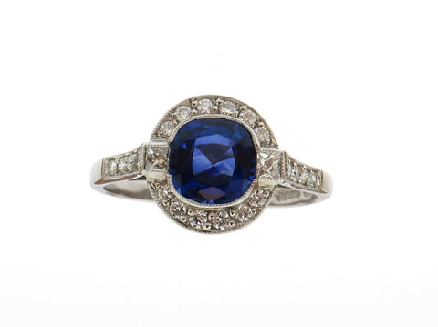 Sapphire and Diamond Cluster Ring